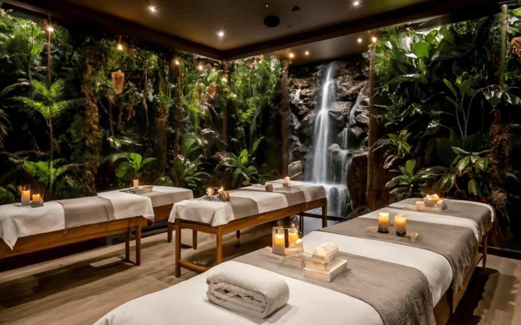 Spa area with massage tables and calming ambiance